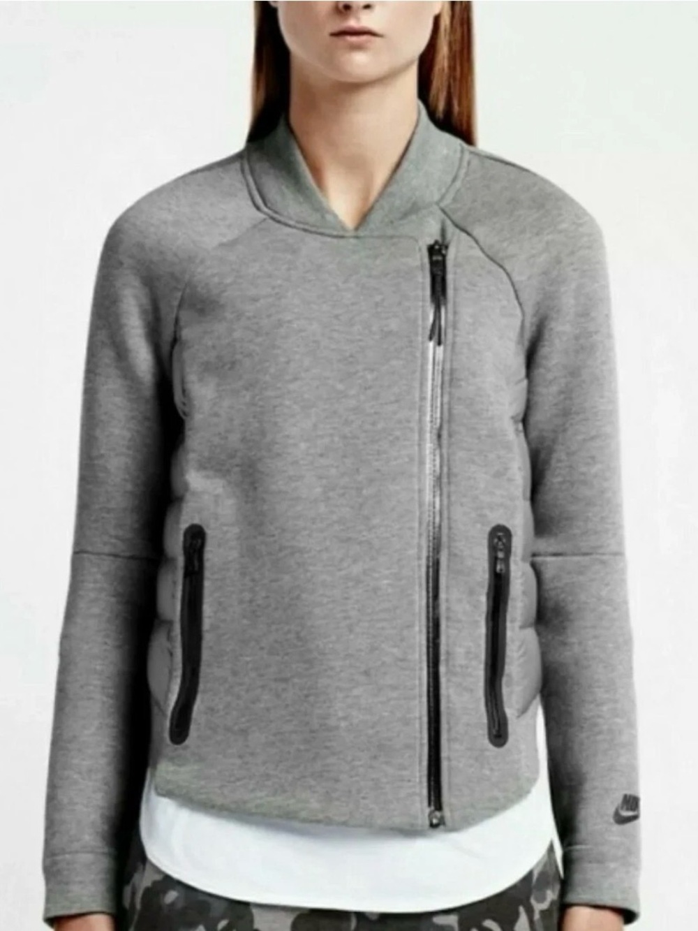 Nike Tech Fleece Down Hybrid Jacket Gray Large Full Zip Bomber Jacket Women L
